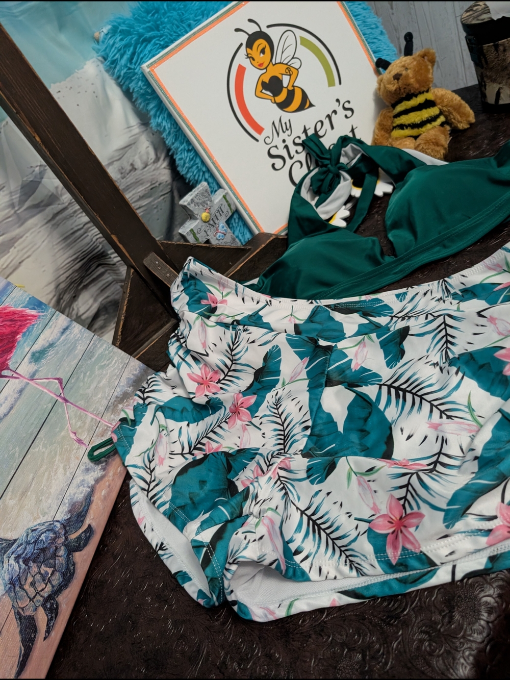 SHEIN Teal Green Tropical Floral Bikini Set